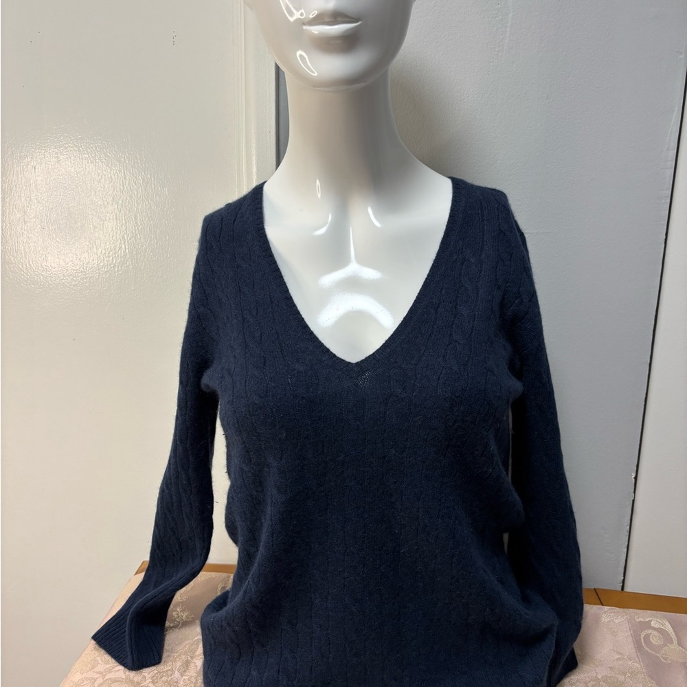 Navy V-Neck Women's Sweater Cashmere